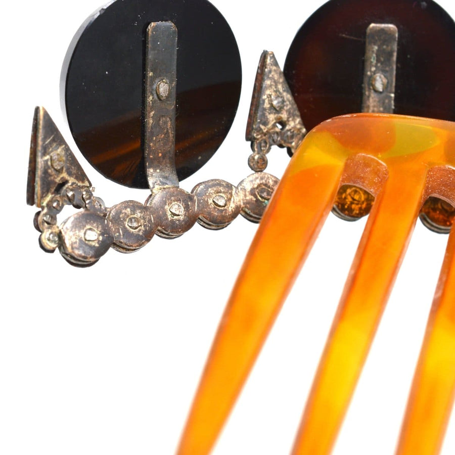 Regency Onyx and cut steel tiara on a tortoiseshell comb with intricate detailing and black accents.