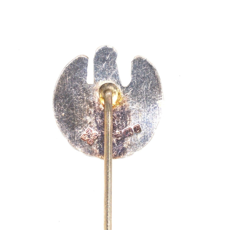 Vintage silver tie pin back featuring hallmark from Medal & Badge Co., Birmingham, made in 1977.